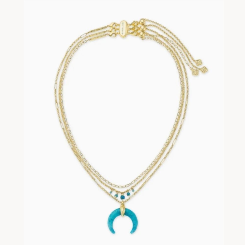 NWT KENDRA SCOTT GEMMA TEAL LABRADORITE 3 STRAND NECKLACE & HUGGIE EARRINGS SET - Picture 8 of 10